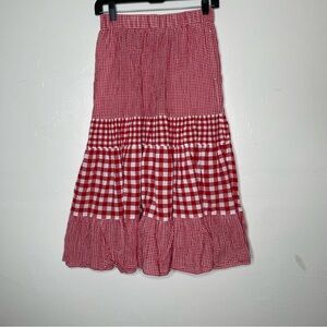 RED & WHITE GINGHAM PLAID JW ANDERSON UNIQLO MIDI SKIRT SZ S